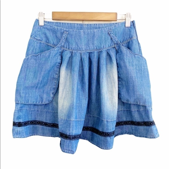 Lark & Wolff Chambray Denim Mini Skirt w/ Pockets - Picture 1 of 7